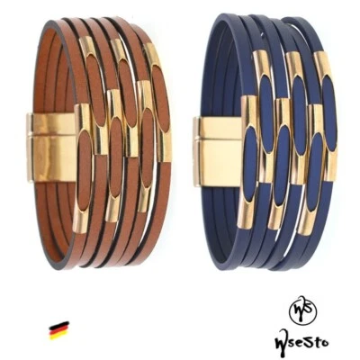 Damen Lederarmband Magnet Armband Streifen Boho Leder 11 Farben von WS - Bild 1 von 4