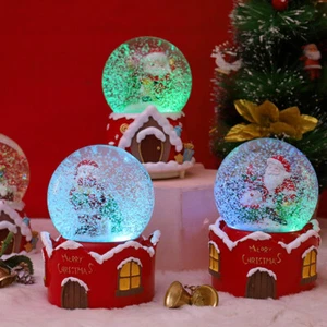 Cute Christmas Snow Globe Desktop Decor Glass Snow Globe with Light and Music - Picture 1 of 14