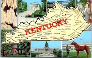 KENTUCKY KY Illustrated Map multi view linen - Postcard - Picture 1 of 2