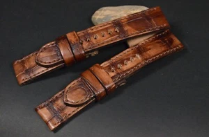 CORREA RELOJ 26 24 22 MM MARRON DECO GENUINA PIEL ALIGATOR MA STRAP APTA PANERAI - Imagen 1 de 12