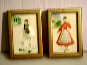 2 EMBROIDERY FIGURES OF A MAN AND A WOMAN IN NATIONAL COSTUMES of Macedonia and - Picture 1 of 9