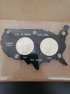 1983 S 1984 S Olympic Games 90% $1 Silver Dollar Proof 2 Coin Set w/box no coa - Picture 1 of 8