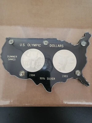 1983 S 1984 S Olympic Games 90% $1 Silver Dollar Proof 2 Coin Set w/box no coa - Image 1 of 4