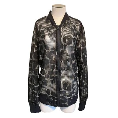 Mondo Mens Goth Sheer Jacket Dressy Floral Striped Mesh Club Bomber Size Medium - Image 1 of 4