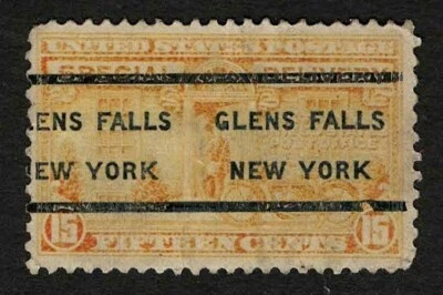 US 1931 #E16 Special Delivery 15c Orange Motorcycle Precancel Glens Falls Used - Image 1 of 2