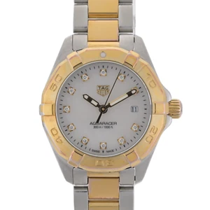 TAG Heuer Aquaracer Diamond & Gold White MOP Dial 27mm Ladies Watch Full Set - Picture 1 of 13