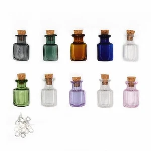 10pcs Colored Tiny Glass Jars Mini Glass Bottles with Cork Stoppers Mini Square - Picture 1 of 6