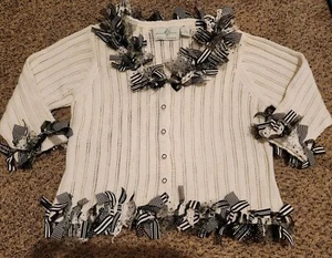💥 Vtg Retro Philip & Jane Gordon Design White Cardigan Sz Large Bows Plaid EUC - Picture 1 of 15
