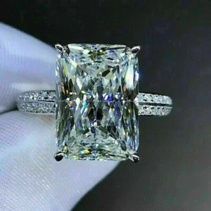 3 Ct Emerald 14k White Gold Plated Lab Created Diamond Women's Engagement Ring - Picture 1 of 4