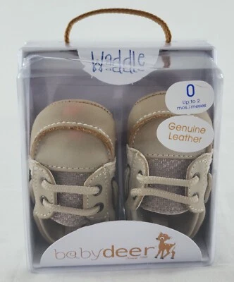 Waddle 儿童 全新带盒 0-2 个月真皮短靴 婴儿鹿棕褐色  — 第 1/4 张图片