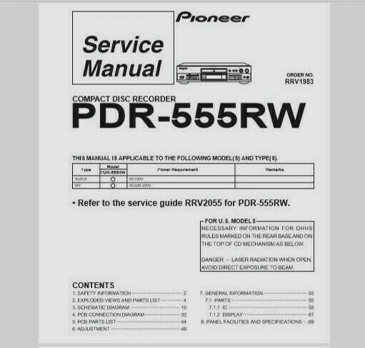 Pioneer PDR-555RW Audio CD Player Recorder - SERVICE MANUAL   - Image 1 of 1