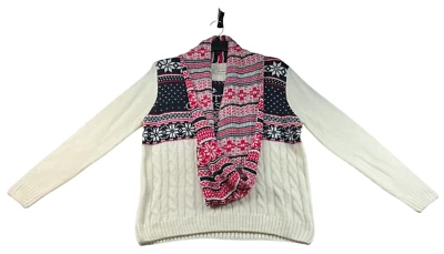 Suéter de autoestima para mujer talla mediana marfil multicolor bufanda adjunta Foto 1 de 4