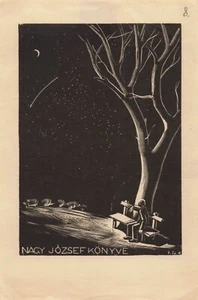 Vtg Art Ex-Libris Bookplate Tree Man on Bench Y1384 - Picture 1 of 2