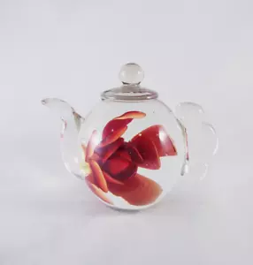 Glass Flower in a Teapot Paperweight - Picture 1 of 6