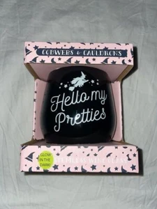 Cobwebs & Cauldrons Hello My Pretties Stemless Wine Glass Halloween Glow in Dark - Picture 1 of 3