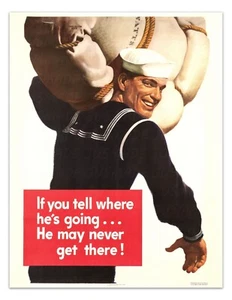 If I Tell Where He's Going... Vintage 1940s Sailor WW2 Poster -Unframed- PRINT - Picture 1 of 3