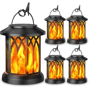 LED Flickering Flame Solar Hanging Lights Lantern Outdoor Garden Pathway Lamp US - Picture 1 of 12