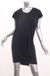 Y YIGAL AZROUEL Womens Black Knit Cap-Sleeve Back Cutout Draped Shift Dress 2/XS - Picture 1 of 5