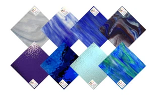 Wissmash 8 Sheet Blue Variety Stained Glass by BiNARi Glass Studio - Picture 1 of 1