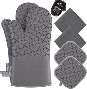 Oven Mitts and Pot Holders 6Pcs Set, Kitchen Oven Glove High Heat Resistant 500 - Picture 1 of 7