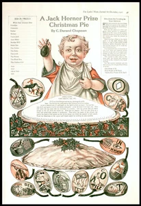1916 Lg Antique Child's UnCut Project Page Jack Horner Christmas Pie C. Chapman - Picture 1 of 1