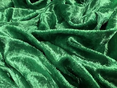 Crushed Velvet Panne Velour Dress Fabric, Per Metre - plain - Emerald Green - Image 1 of 3
