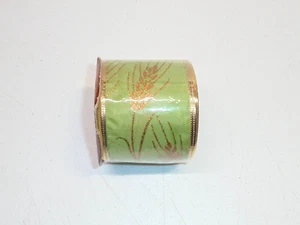 Sage Green Gold Glitter Wheat Craft Ribbon 2-1/2" wide Wire Edged Fall Harvest - Picture 1 of 7