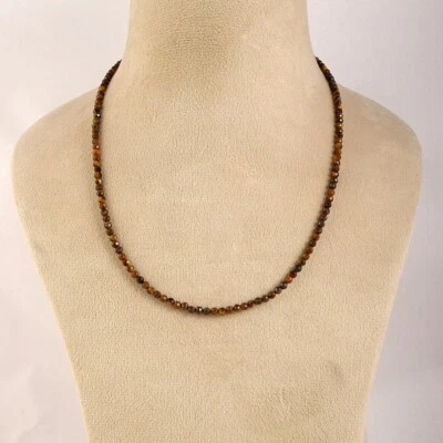 Gargantilla unisex A++ ojo de tigre facetadas redondas cuentas de piedras preciosas 2-3 mm 18"" Foto 1 de 4