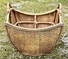 Unique Large Vintage Chinese Boho MCM Willow Basket W/ Braided Edge Handles  19”