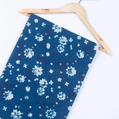 1 Yard Jaipur Print Cotton Fabric Blue Indian Hand Block Flower Print Fabric - Image 1 of 4