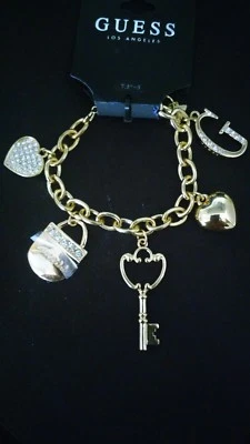Новый с Ярлыками Guess розового золота тон браслет с брелоками подпись известный  - Изображение 1 из 4