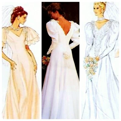 1980s Flutter Leg Mutton Sleeve V Back Wedding Dress Style 2258 Sewing Pattern - Image 1 of 3