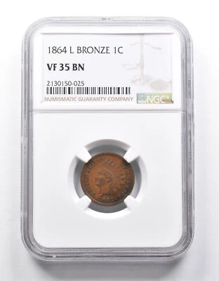 VF35 BN 1864-L Indian Head Cent Bronze NGC *9927 - Image 1 of 3