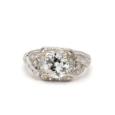 1.86 Carat Circular Brilliant Cut G-I2 Diamond Platinum Art Deco Ring - Изображение 1 из 4