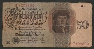 1924 GERMANY 50 REICHSMARK NOTE - Picture 1 of 2