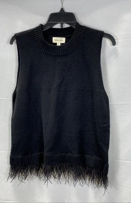 52seven Women Black Feather Trim Top Size L - Image 1 of 4