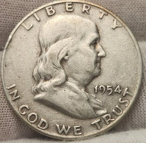 Medio dólar Franklin 1954 D - 90 % plata - 0,3617 onzas troy ~ F54d - Imagen 1 de 2