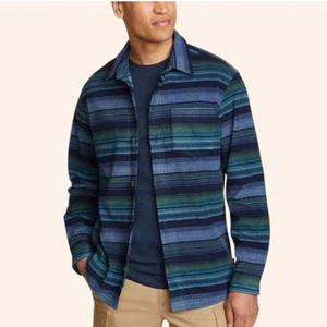 NWT $80 Eddie Bauer Fast Fleece Blue Indigo Striped Soft Polyester Shirt 2XL - Picture 1 of 16