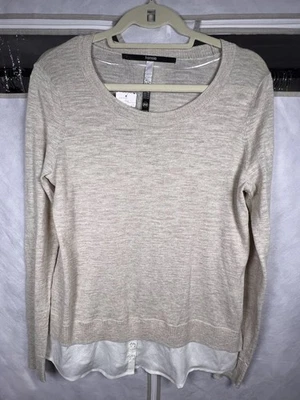 NWT Kensie Crewneck Sweater With Layered With a Cream Button Hem Size Medium - Image 1 of 4