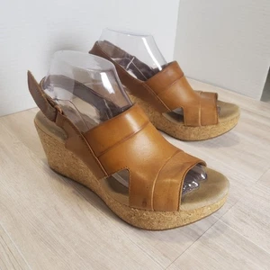 Sandalias de cuña Clarks Annadel de cuero tostado para mujer talla 9 punta abierta cómodas Slingba - Imagen 1 de 7