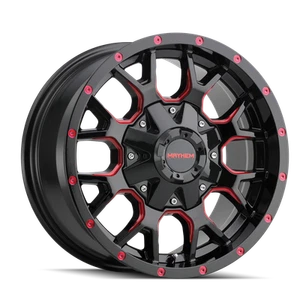 18x9 Mayhem Warrior Black W/PRISM Red Wheel 5x5.5/5x150 (18mm) - Picture 1 of 5