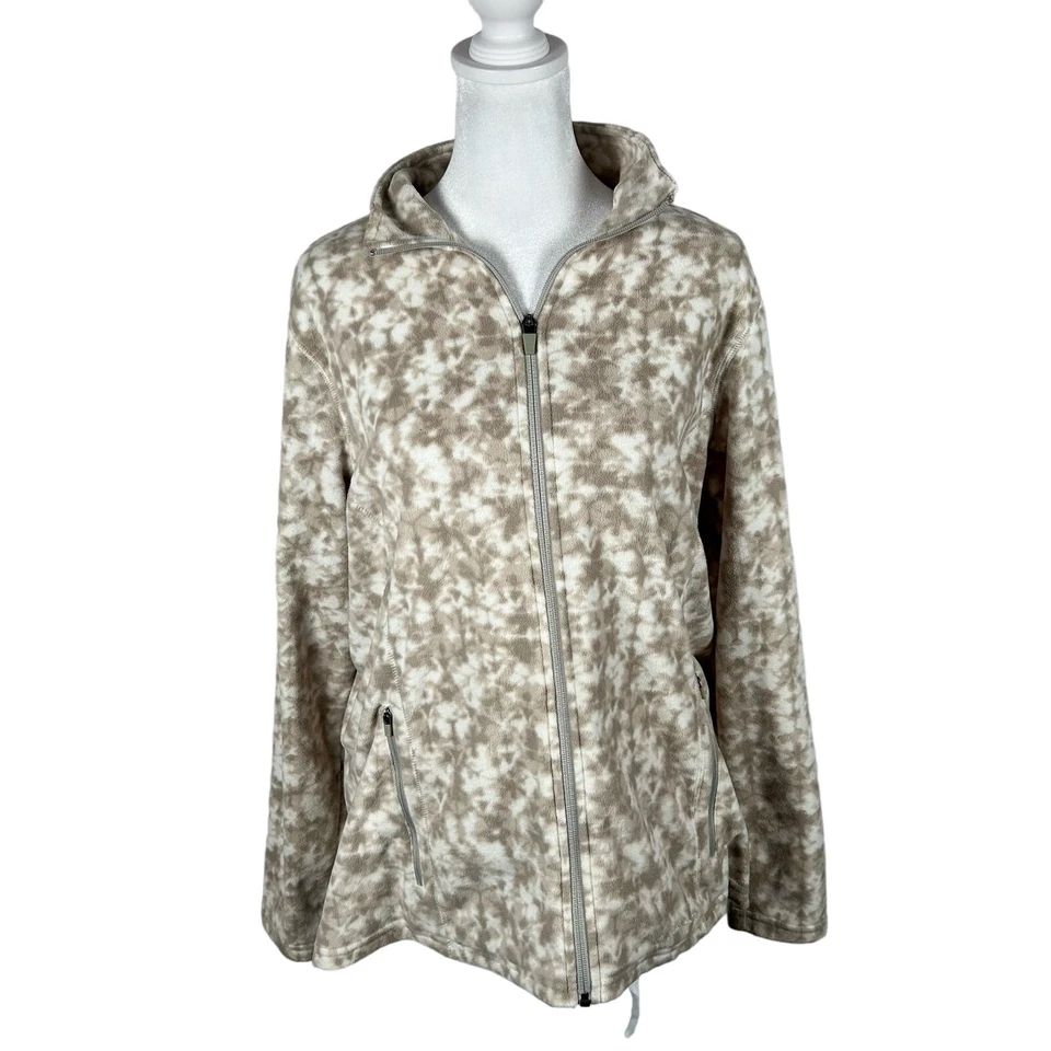 Chaqueta polar Eddie Bauer blanca tostada cremallera completa cuello superior grande informal calce relajado Foto 1 de 4