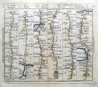 DEVON CORNWALL LANDS END ROAD MAP BY CARINGTON BOWLES c1782 GENUINE ANTIQUE - Image 1 of 4