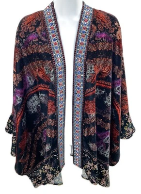 Soft Surroundings Nigella Velvet Ruana Embellished Kimono Wrap Topper Cardigan - Image 1 of 4