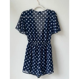 Show Me Your Mumu Navy and White Polka Dot Short Sleeve Chiffon Romper Sz Large - Picture 1 of 9