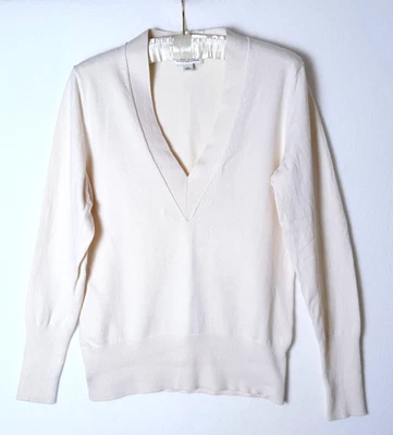 Suéter Banana Republic Mujer M Marfil Seda Algodón Mezcla Cachemira Cuello en V Profundo Foto 1 de 4