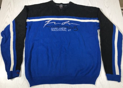 Fubu V-Neck Sweater Mens XL Collection No 5 Oversized Blue Gray Hip Hop Vintage - Image 1 of 4