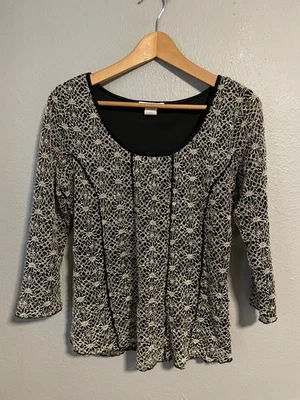 Top Dressbarn vintage para mujer mediano negro beige encaje caprichoso hada años 90 Y2K Foto 1 de 4