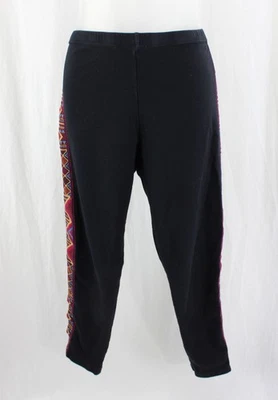 Johnny Was Women's Black Brown Multi Side Embroidered Print Cotton Leggings L - Image 1 of 4
