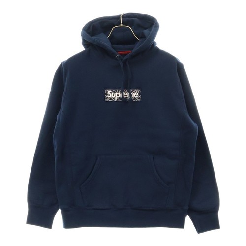 Felpa con cappuccio SUPREME 19AW Bandana Box logo pullover blu navy usata fe4bc0
